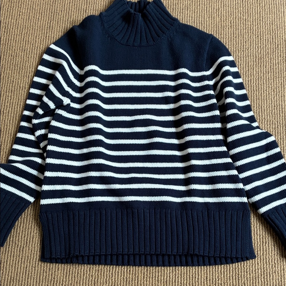 J Crew Navy and White Striped Women's Sweater Medium